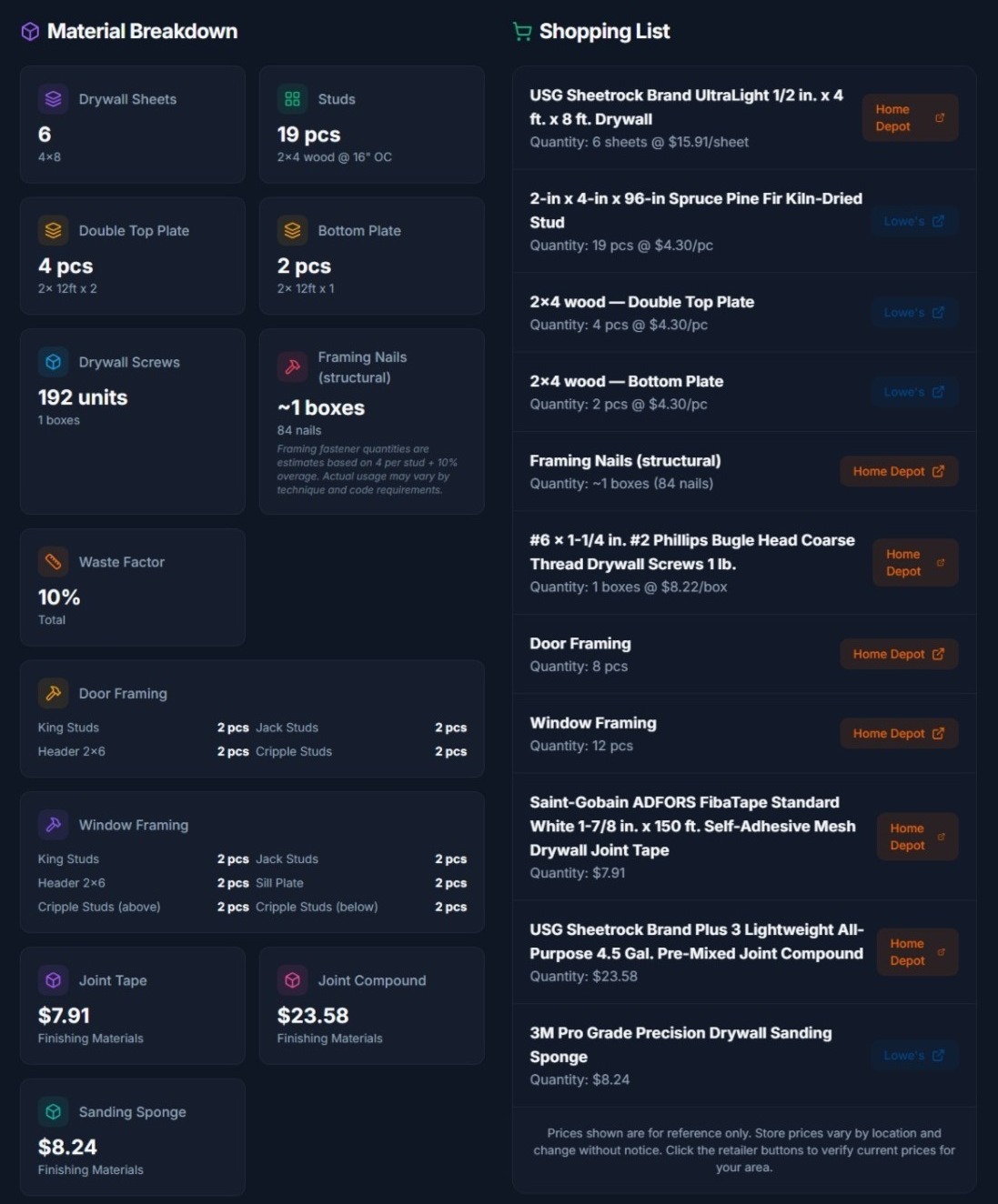 Shopping List - Home Depot & Lowe's Links